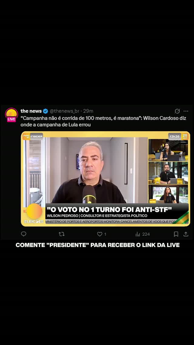 O estrategista político Wilson Pedroso avaliou os erros da campanha de Lula