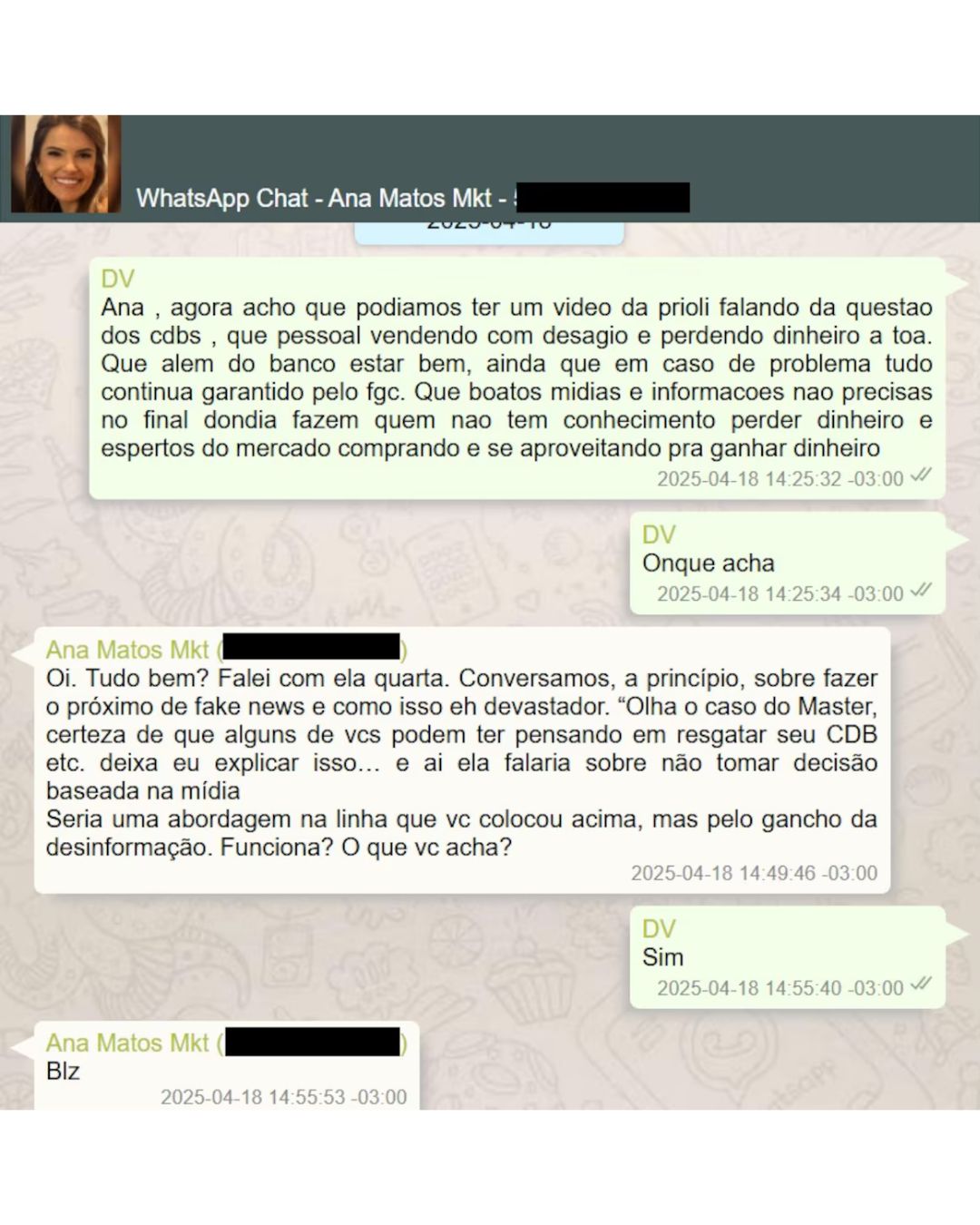 Gabriela Prioli tinha contrato com o Master, mostram mensagens