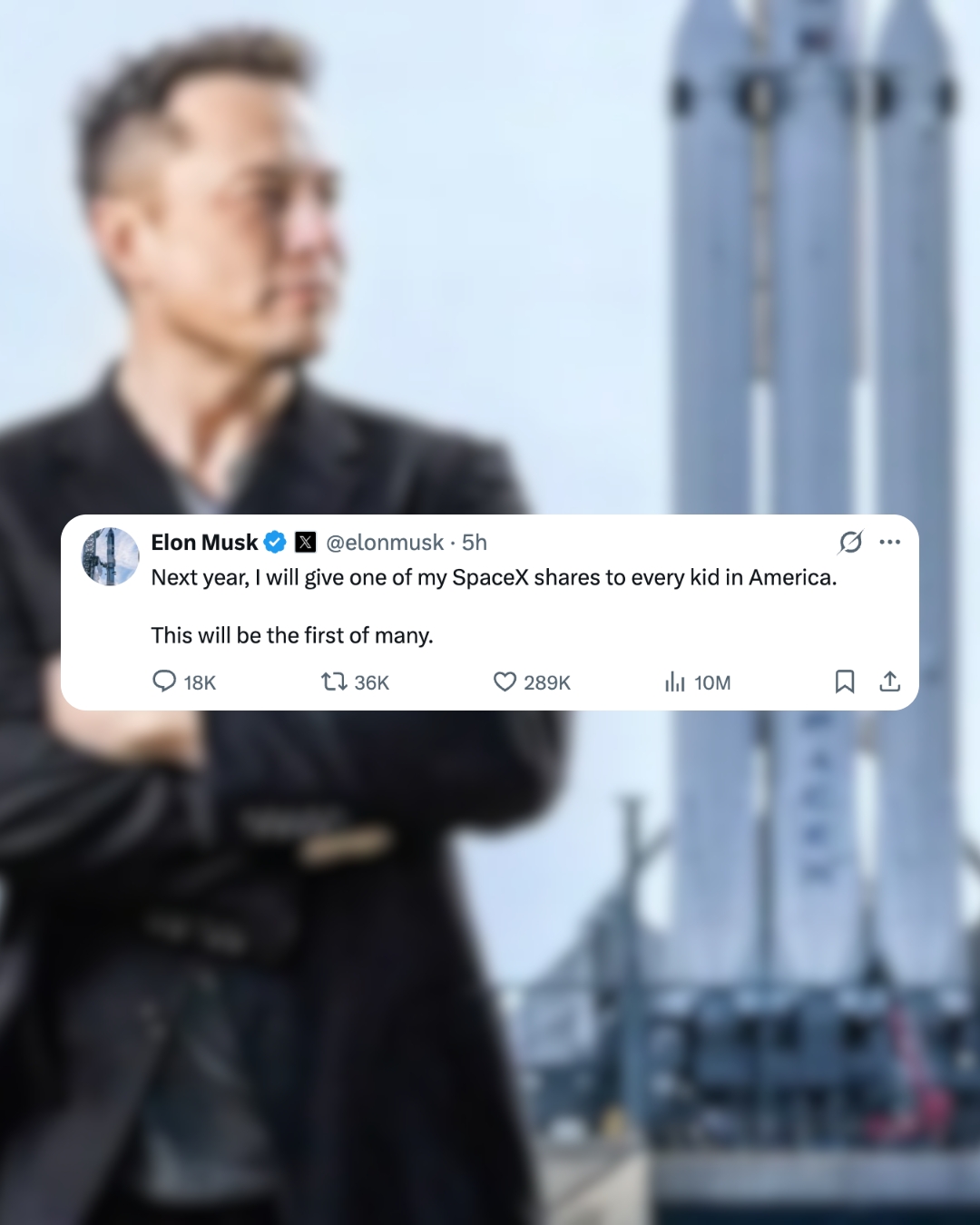 Elon Musk promete dar ações da SpaceX a cada criança dos EUA
