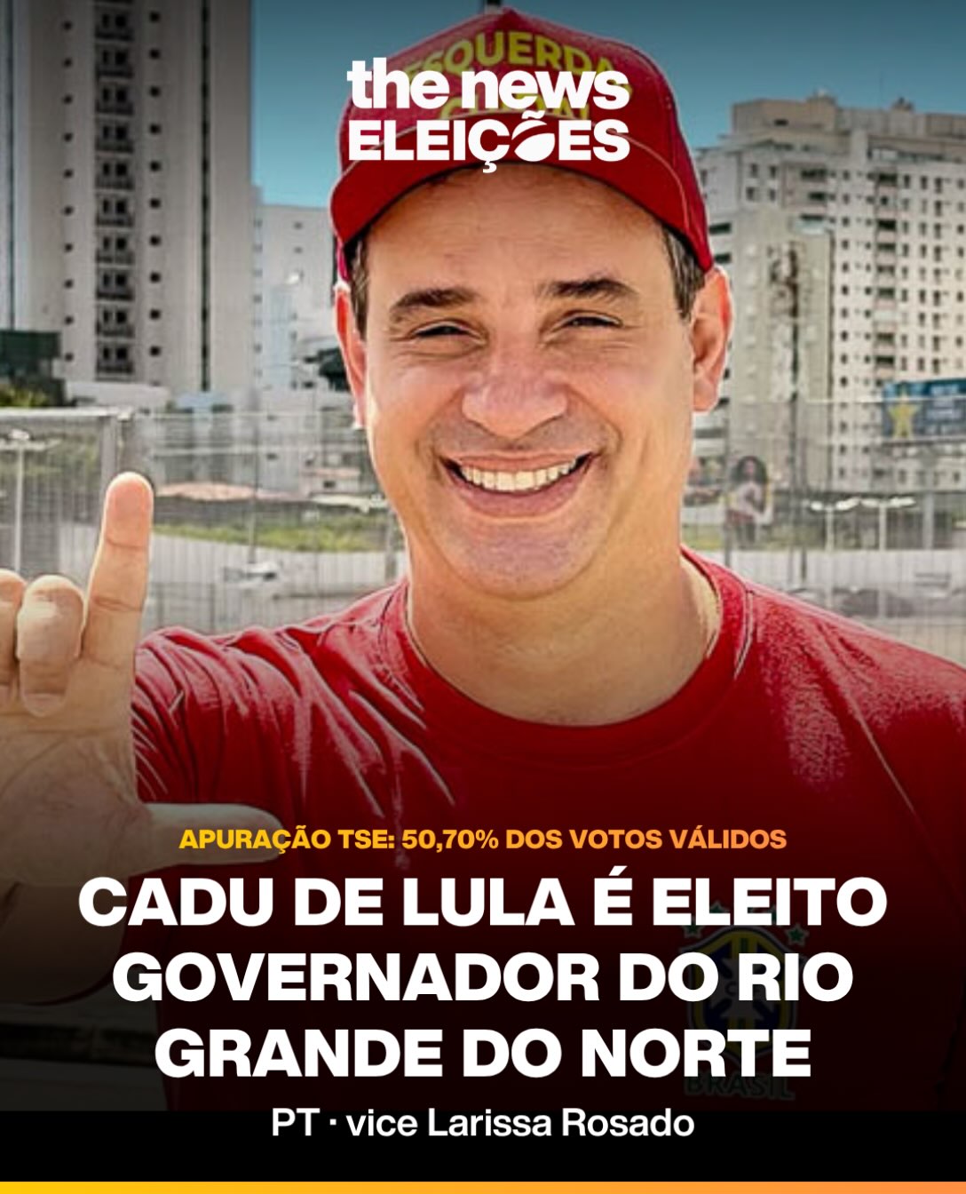 Cadu de Lula (PT) é eleito governador do RN com 99,48% das urnas apuradas