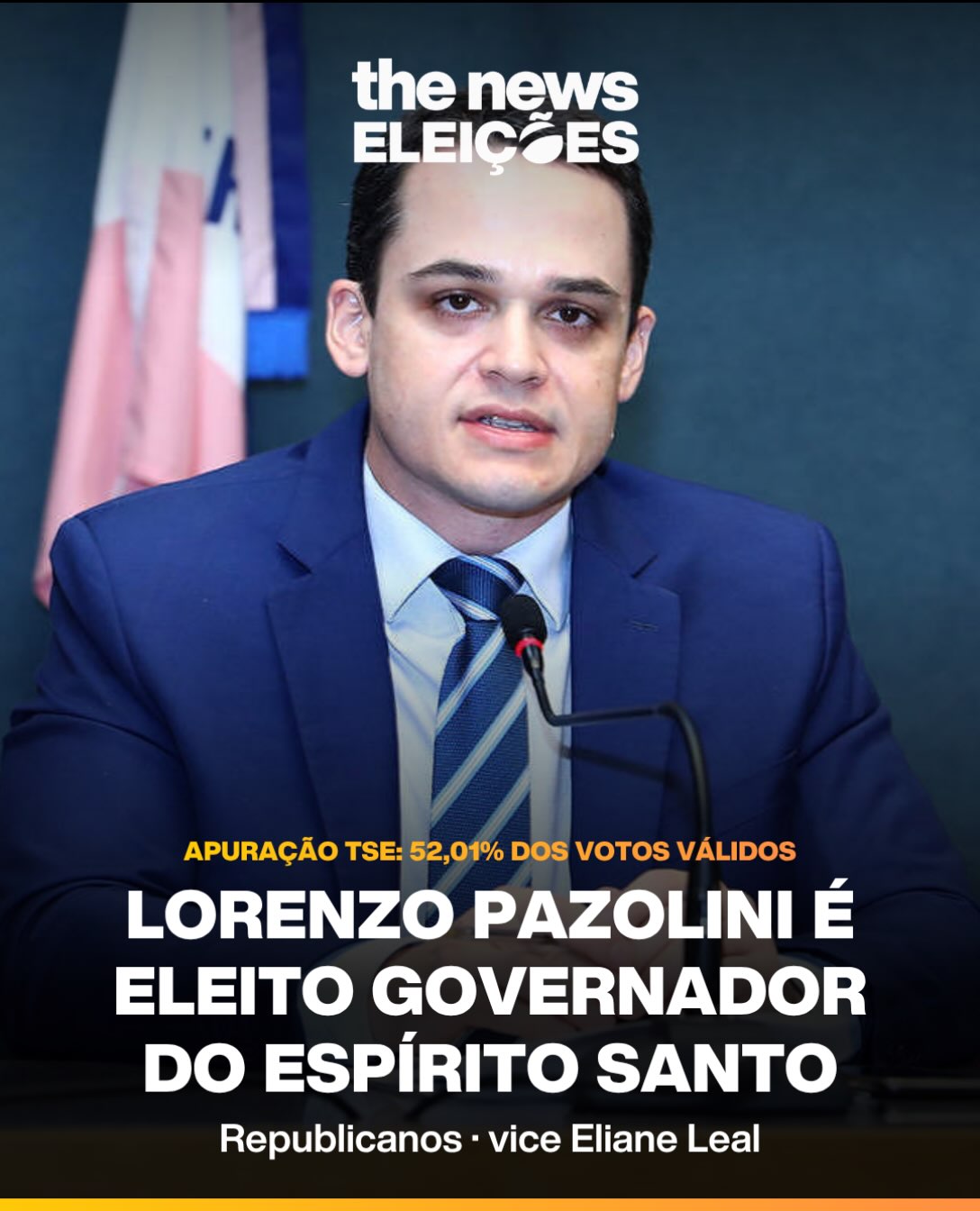 Lorenzo Pazolini é eleito governador do Espírito Santo com 97,23% das urnas apuradas